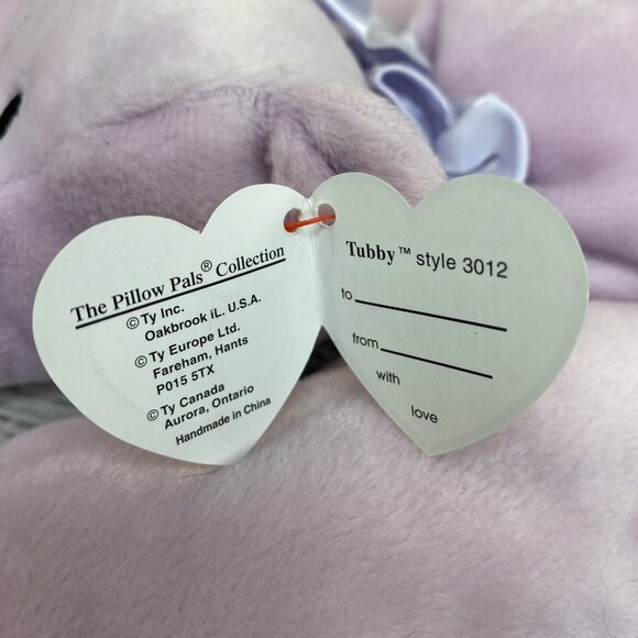 TUBBY 1996 TY Pillow Pals Lavender Hippo Soft Plush 15” Kids Stuffed Animal Toy - Picture 12 of 13